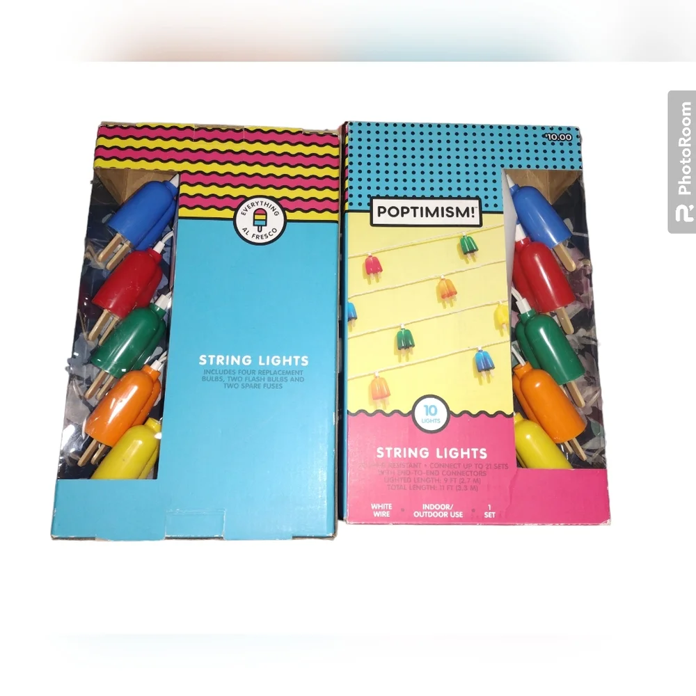 🆕️Poptimism! Set of 2 Indoor/Outdoor 20 Multi Color Popsicles String Lights NWT